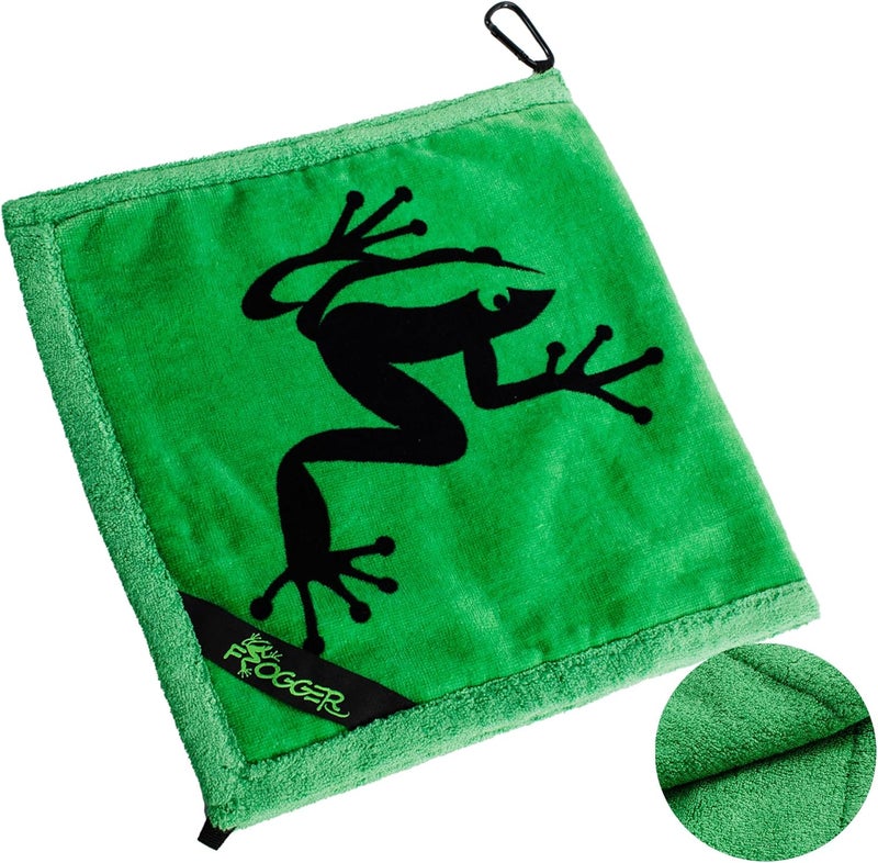 Frogger Amphibian 2-in-1 Golf Towel with Wet and Dry Technology, Green, Premium Golf Bag Accessory with Carabiner Clip, Ultra Absorbent, for Golf Dads - Image 1