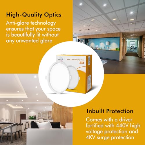wipro ABS Garnet 10W Wave CCT RoundPanel, Colour Changing Ceiling Lights, LED Panel Light with Rimless Sleek Design, Recessed Downlighter for False Ceiling, 150x150mm, Pack of 1, White - Image 5