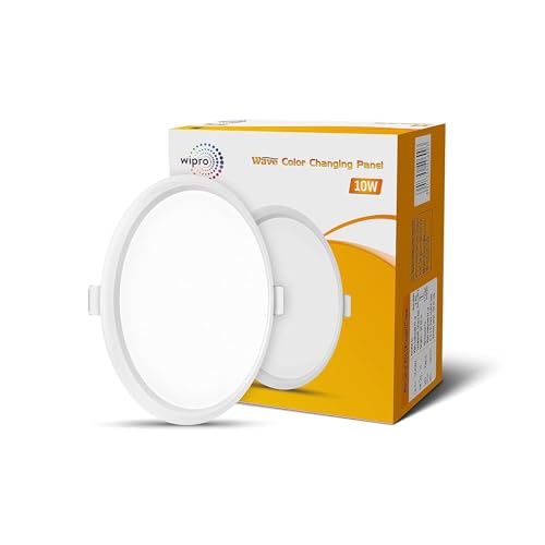 wipro ABS Garnet 10W Wave CCT RoundPanel, Colour Changing Ceiling Lights, LED Panel Light with Rimless Sleek Design, Recessed Downlighter for False Ceiling, 150x150mm, Pack of 1, White - Image 1