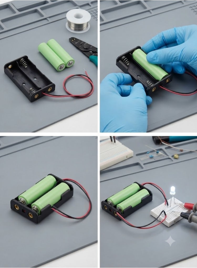 KNP 2-Way 18650 Battery Holder, Wired Connection for 3.7V Batteries - Image 2