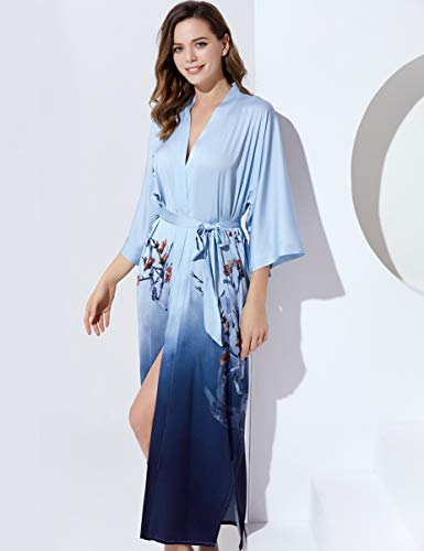 PRODESIGN Long Satin Sleepwear Nightgown & Bathrobe - Gradient Watercolor Silky Kimono Blouse & Cardigan - Image 4