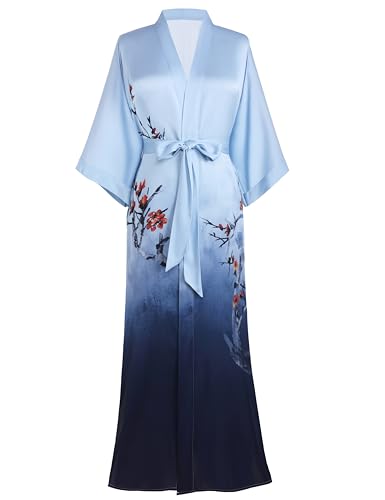 PRODESIGN Long Satin Sleepwear Nightgown & Bathrobe - Gradient Watercolor Silky Kimono Blouse & Cardigan - Image 1
