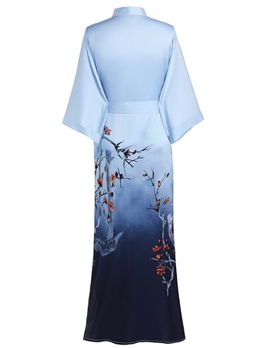 PRODESIGN Long Satin Sleepwear Nightgown & Bathrobe - Gradient Watercolor Silky Kimono Blouse & Cardigan - Image 3