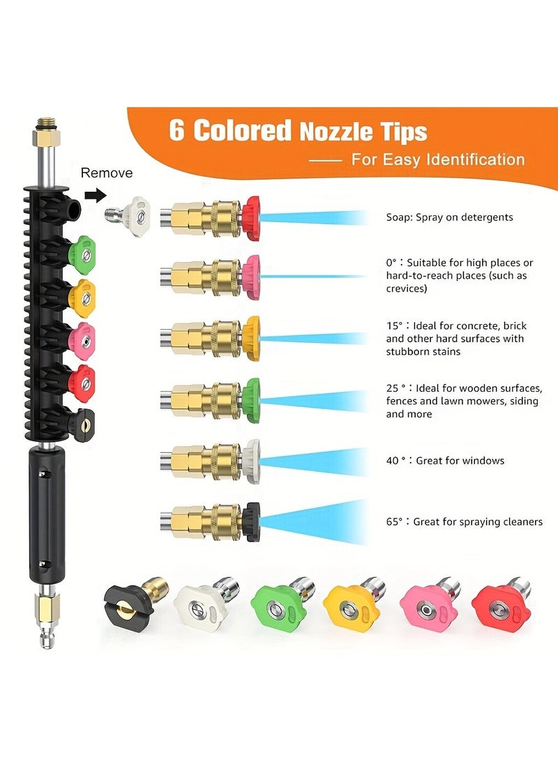 10 Pieces High Pressure Washer Wand Set - Durable Quick Connect with 6 Adjustable Nozzles 30°, 90°, 120° for Gutter  Roof Drainage Cleaning, 4000 PSI Power for Efficient Exterior Walls Wash - Image 2