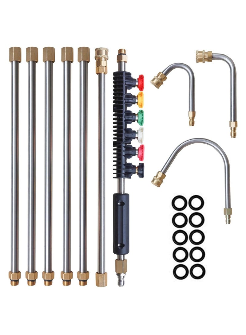 10 Pieces High Pressure Washer Wand Set - Durable Quick Connect with 6 Adjustable Nozzles 30°, 90°, 120° for Gutter  Roof Drainage Cleaning, 4000 PSI Power for Efficient Exterior Walls Wash - Image 1