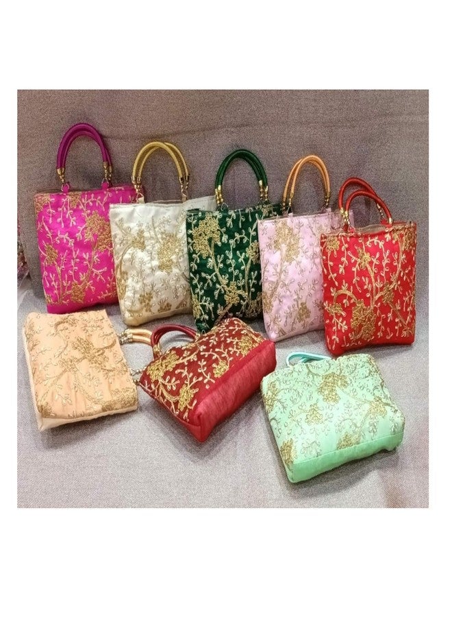 brown leaf Women's embroidered Indian Traditional Handmade Clutch Purse Handbag For Wedding Anniversary Rakhi Diwali Return Gifting Bag (4) - Image 5