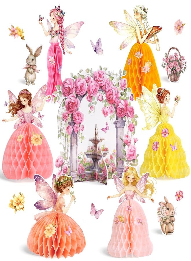 Paper Jazz Fairy Birthday Party Centerpieces for Table, Fairy Decoration with Honeycomb Fairies,Enchanted Forest Decorations with Rabbit for Garden, Princess Themed Party Decorations for Spring - Image 1