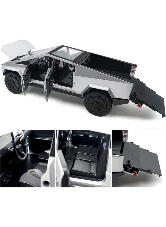 PLUSPOINT Diecast Toy Car Tesla Cyber Truck 1/24 Scale Model,Pull Back Vehicles Alloy Simulation Supercar with Lights and Sound Also for Car Dashboard,Kids,Adult - Image 2