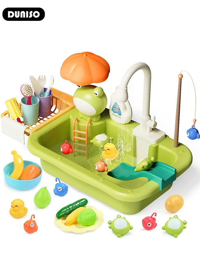 DUNISO Kids Play Kitchen Sink Toys Kids Sink Toy Playing Electric Dishwasher with Automatic Water Cycle System Play Sink with Running Water Kitchen Toy Accessories Children's Role Play Toy for Boys and Girls - Image 2