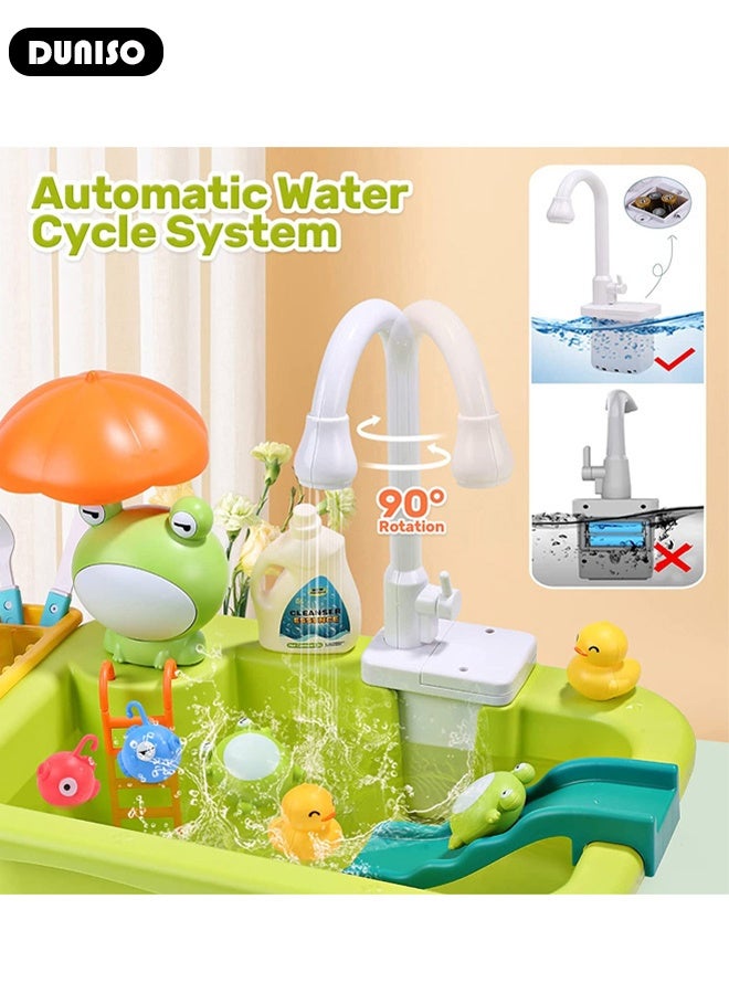DUNISO Kids Play Kitchen Sink Toys Kids Sink Toy Playing Electric Dishwasher with Automatic Water Cycle System Play Sink with Running Water Kitchen Toy Accessories Children's Role Play Toy for Boys and Girls - Image 4