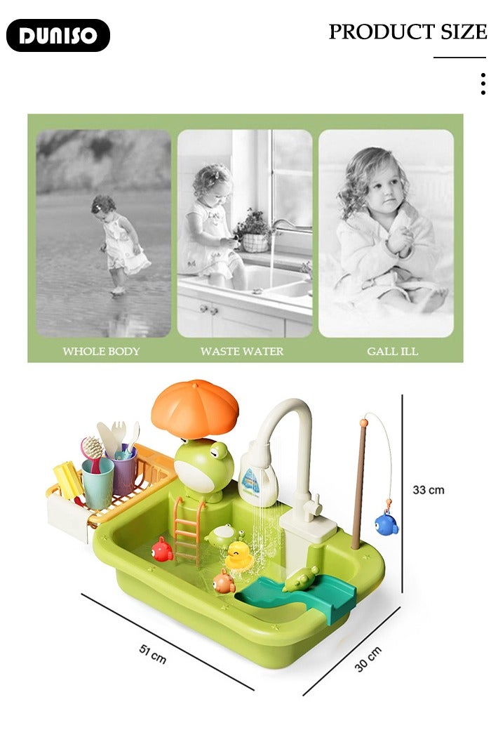 DUNISO Kids Play Kitchen Sink Toys Kids Sink Toy Playing Electric Dishwasher with Automatic Water Cycle System Play Sink with Running Water Kitchen Toy Accessories Children's Role Play Toy for Boys and Girls - Image 5