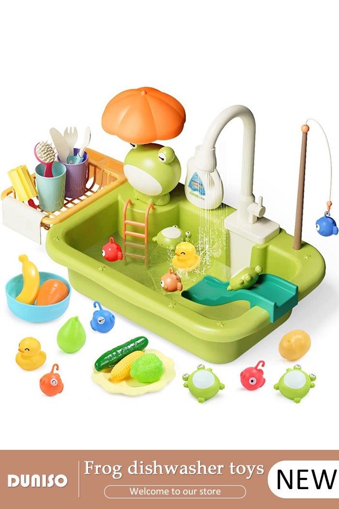 DUNISO Kids Play Kitchen Sink Toys Kids Sink Toy Playing Electric Dishwasher with Automatic Water Cycle System Play Sink with Running Water Kitchen Toy Accessories Children's Role Play Toy for Boys and Girls - Image 1