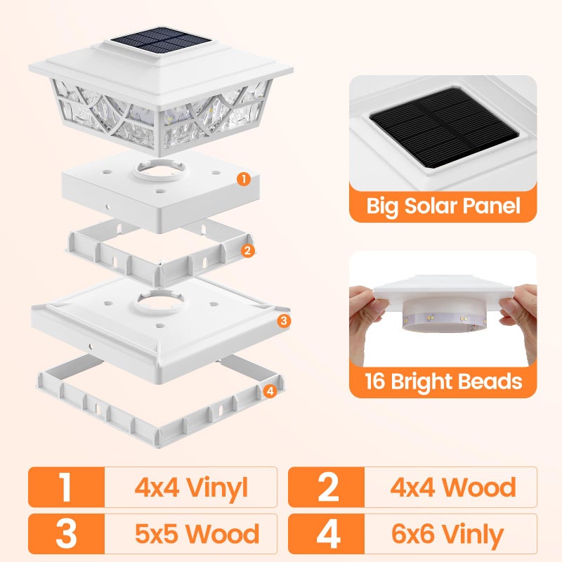 APONUO Solar Post Cap Lights 12 Pack for 4x4 5x5 6x6 Wood Vinyl Fences - Post Lights Solar Powered, IP64 Waterproof, Auto On/Off, for Deck Patio Yard (Warm & Cool White) - Image 4