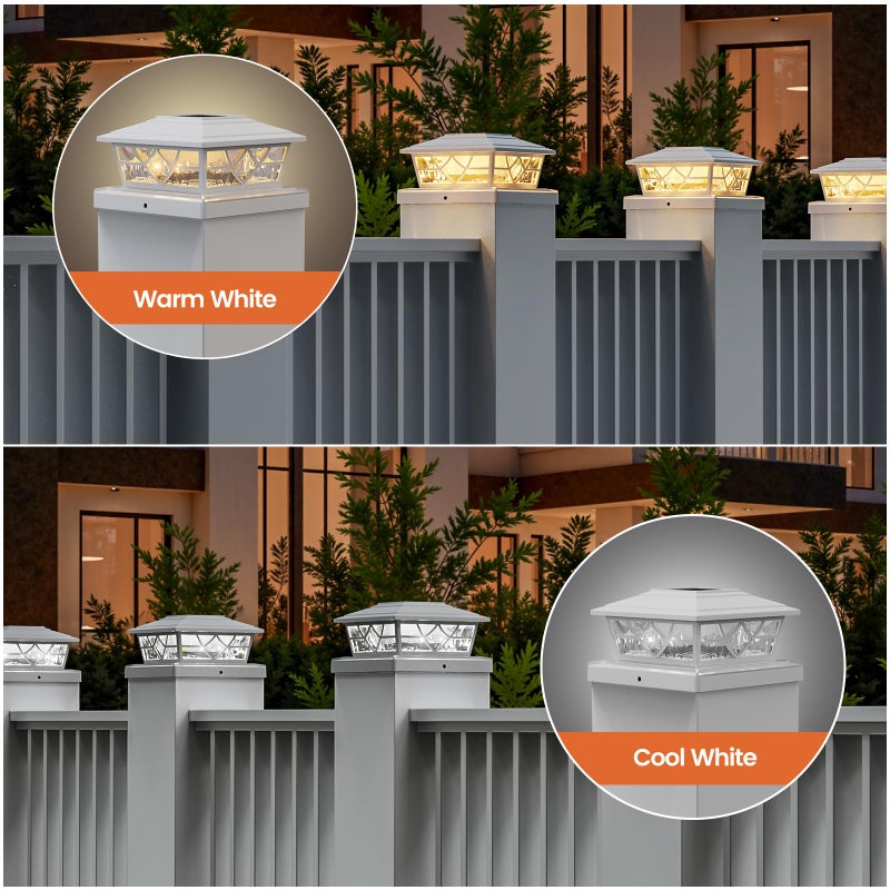 APONUO Solar Post Cap Lights 12 Pack for 4x4 5x5 6x6 Wood Vinyl Fences - Post Lights Solar Powered, IP64 Waterproof, Auto On/Off, for Deck Patio Yard (Warm & Cool White) - Image 3