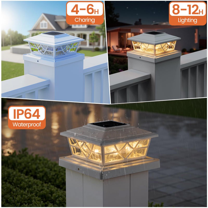 APONUO Solar Post Cap Lights 12 Pack for 4x4 5x5 6x6 Wood Vinyl Fences - Post Lights Solar Powered, IP64 Waterproof, Auto On/Off, for Deck Patio Yard (Warm & Cool White) - Image 5