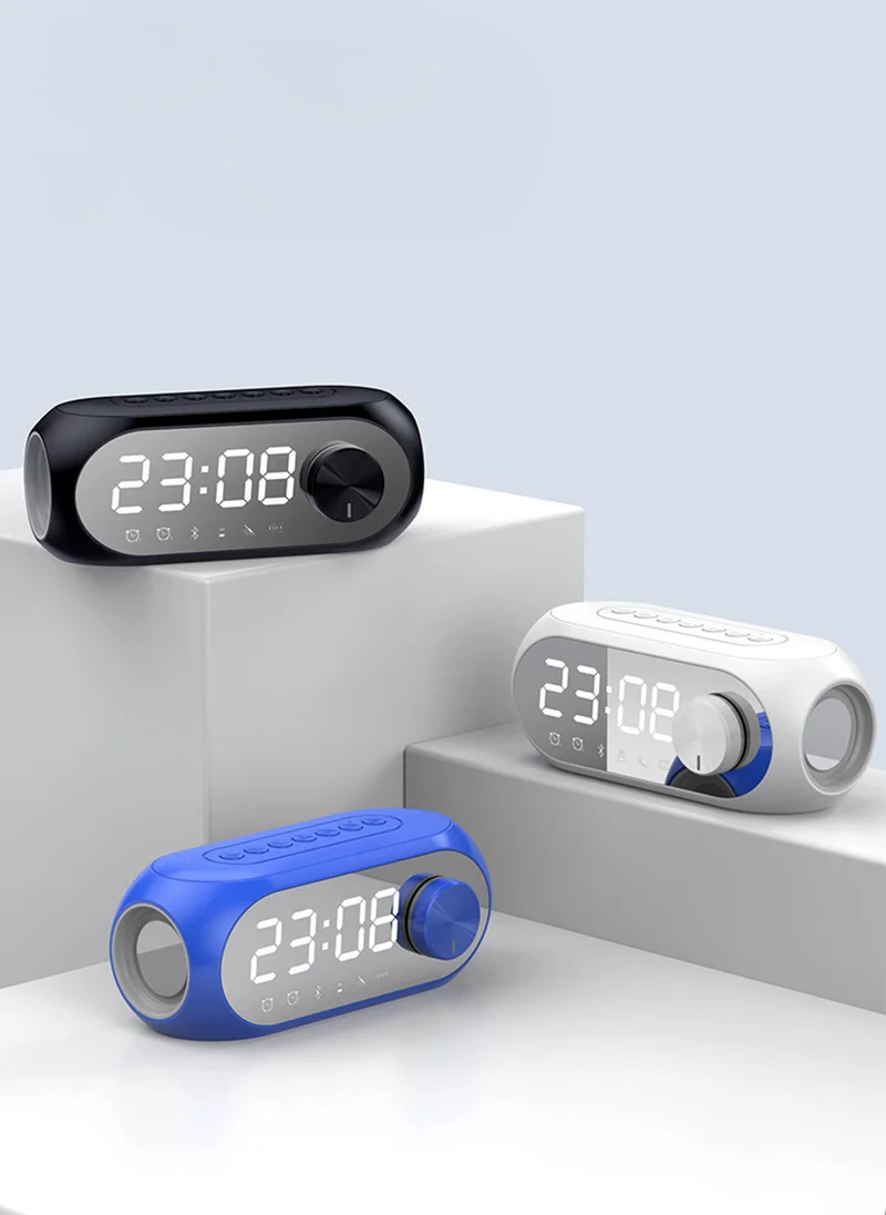 Sharpdo Digital Smart Alarm Clock With Stereo Bluetooth Speaker Portable LED Mirror Display Smart Clock For Home Outdoors Travel White