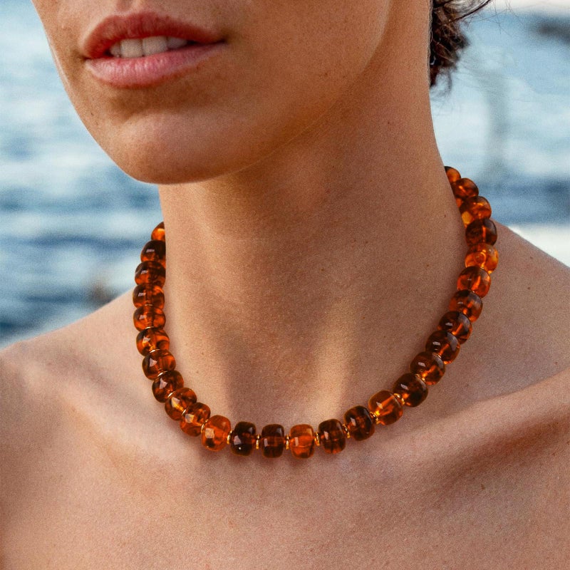 HolidayQbee Beaded Necklace for Women Boho Bead Gemstone Chunky Necklace Big Bead Necklace Fashion Trendy Summer Amber Stone Beaded Necklaces Jewelry Gifts - Image 2