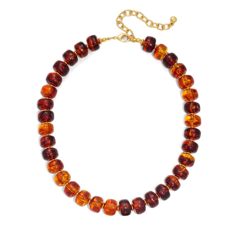 HolidayQbee Beaded Necklace for Women Boho Bead Gemstone Chunky Necklace Big Bead Necklace Fashion Trendy Summer Amber Stone Beaded Necklaces Jewelry Gifts - Image 1