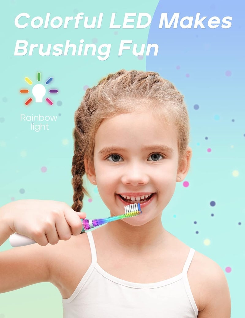 Seago Kids Electric Toothbrush with 2 Mins Brushing Timer and 4 Replacement Bursh Heads, Rainbow LED Light Make Brushing Fun, Green Color Boys Battery Powerd Toothbrush for 4-12 Years Old，SG-977 - Image 2