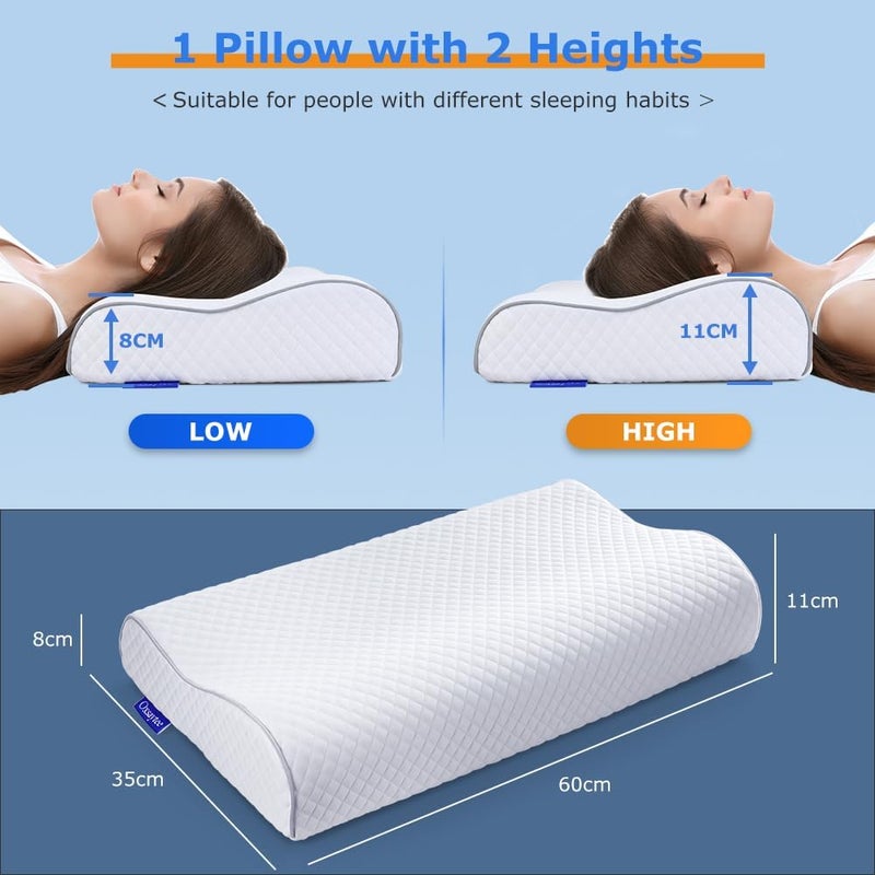 Memory Foam Cervical Pillow for Neck Pain Relief - Ergonomic Contoured Design for Side, Back, and Stomach Sleepers - Washable Cover 67 x 12 cm - Image 3