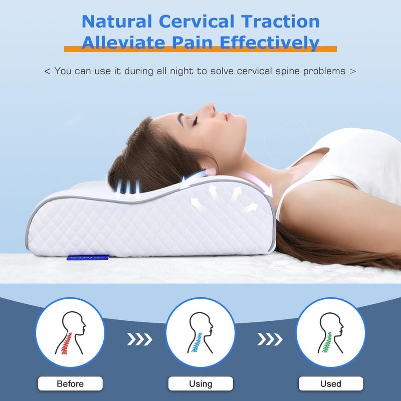 Memory Foam Cervical Pillow for Neck Pain Relief - Ergonomic Contoured Design for Side, Back, and Stomach Sleepers - Washable Cover 67 x 12 cm - Image 2