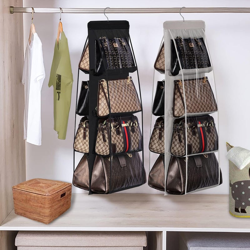 Lirex 8-Pocket Hanging Purse Organizer for Closet - Oxford Cloth Storage System with Double Layer Protection (39.37" x 13.38"),Grey - Image 1