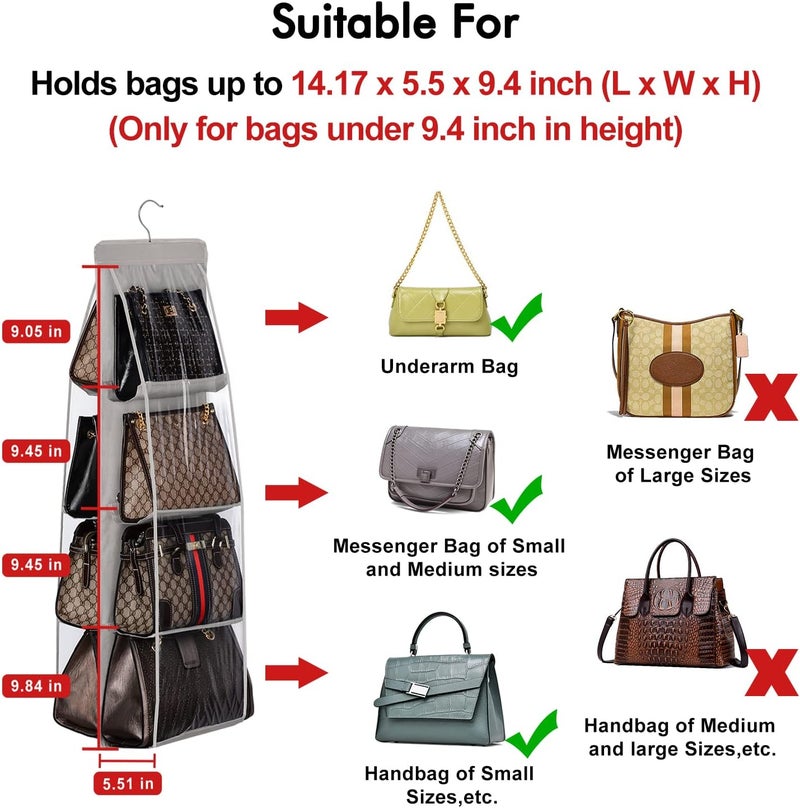 Lirex 8-Pocket Hanging Purse Organizer for Closet - Oxford Cloth Storage System with Double Layer Protection (39.37" x 13.38"),Grey - Image 2