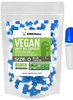 XPRS Nutra Size 0 Empty Capsules - 100 Count Empty Vegan Capsules - Vegetarian Empty Pill Capsules - DIY Vegetable Capsule Filling - Veggie Pill Capsules Empty Caps (Blue/White)  - Image 1