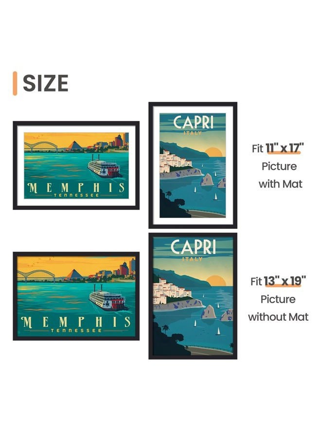 upsimples 13x19 Picture Frame, Display Pictures 11x17 with Mat or 13x19 Without Mat, Wall Hanging Photo Frame, Black, 1 Pack - Image 3