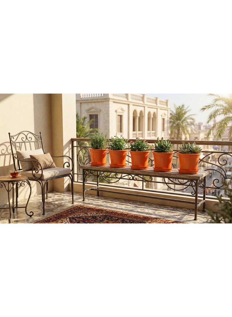 Round planting pot set with saucers for houseplants, flowers, herbs, and seedlings - Plastic pots for home, balcony, and garden - 15cm - 5 pots - Orange - Image 3