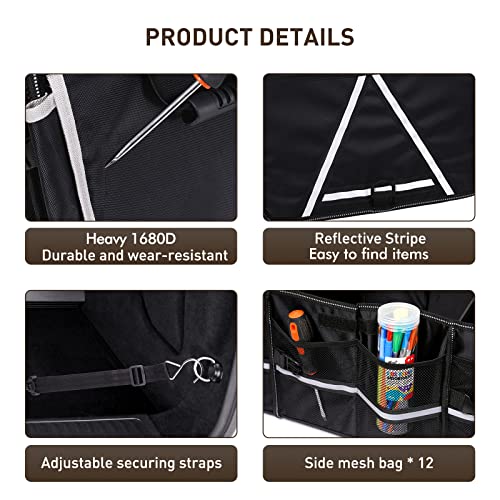 HIRALIY 4 in 1 Car Trunk Storage Organizer, Multi Compartment Collapsible Trunk Storage Box with Leakproof Insulated Bag for Car Truck SUV - Image 5