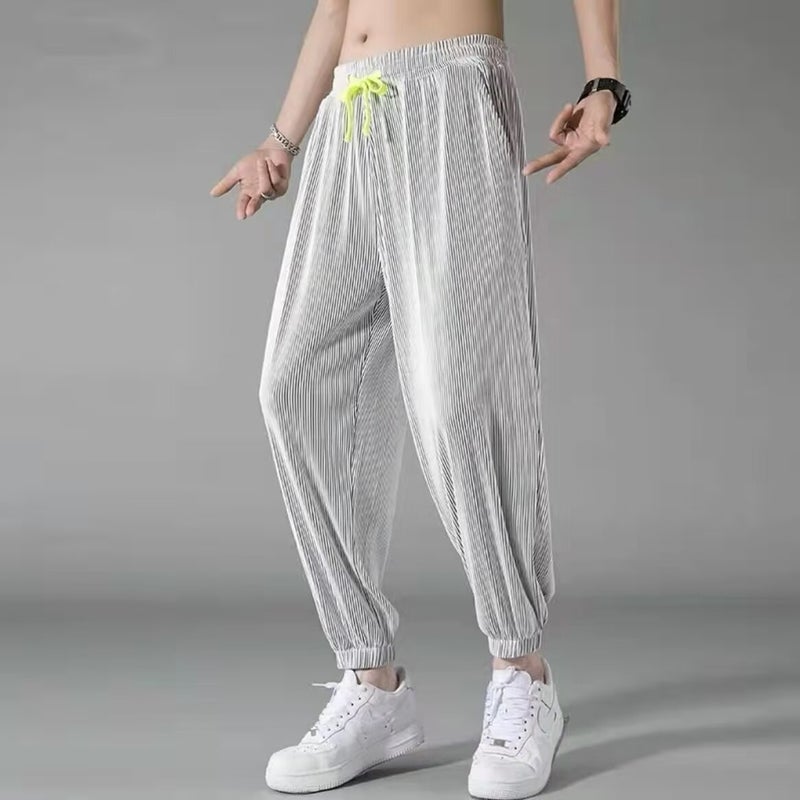 Ice Silk Pants Handsome Mens Summer Thin Quick-drying Sports Casual Pants Loose Straight Mens Summer Pants Ya K26 light gray