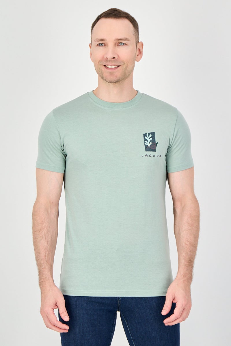 Laguna Men Crew Neck Short Sleeve Embroidered Logo T-Shirt, Sage Green - Image 1