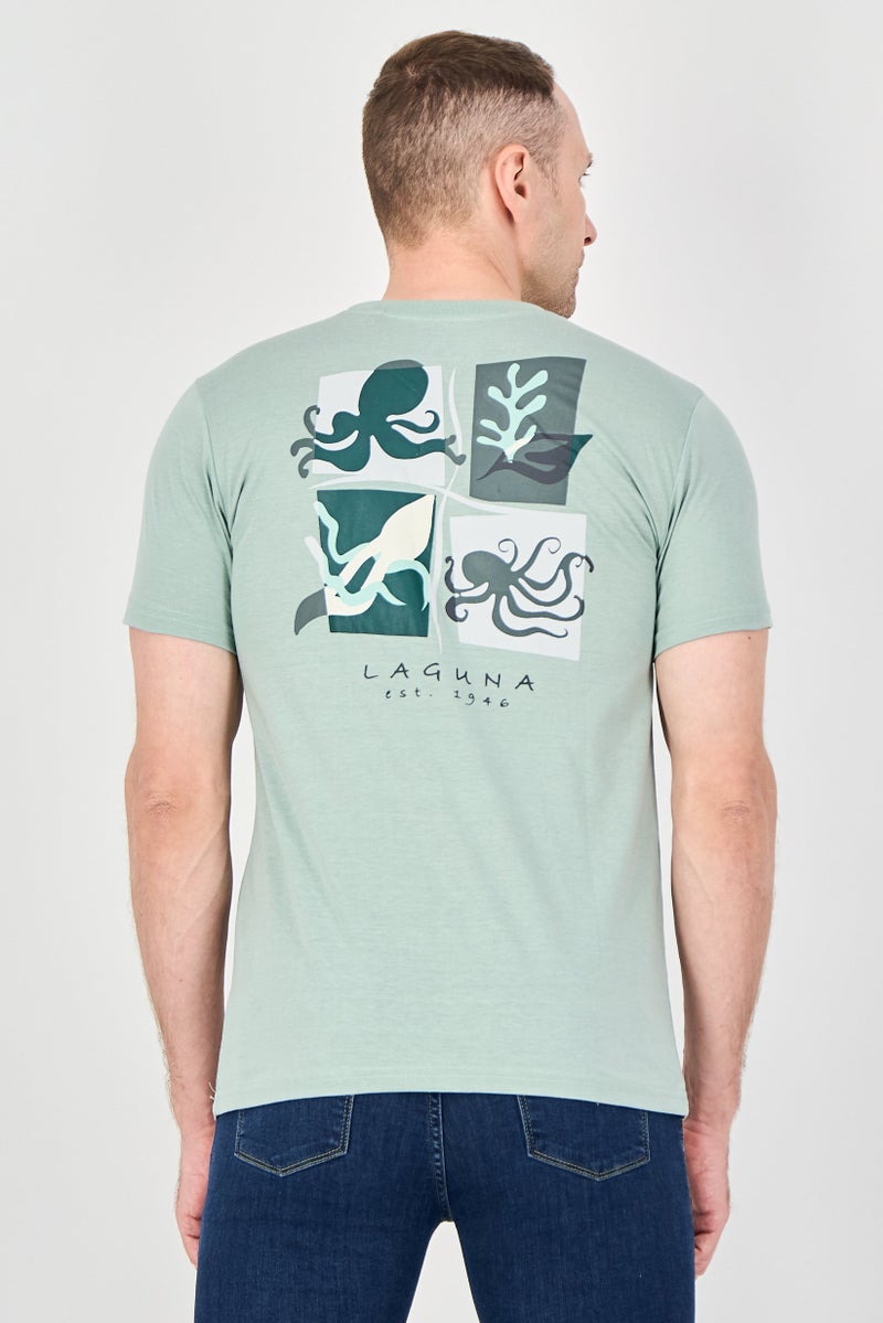 Laguna Men Crew Neck Short Sleeve Embroidered Logo T-Shirt, Sage Green - Image 3