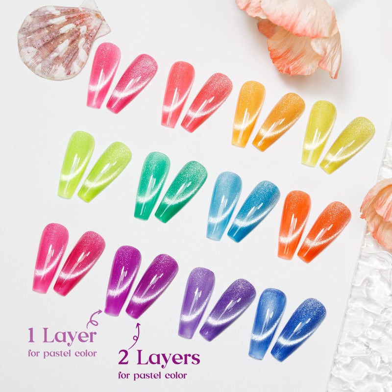 MIZHSE Neon Cat Eye Gel Polish Kit with 3D Metal Stick - 12-Color Glitter Magnetic Gel Polish Set Red Yellow Green Hot Pink Purple - Bright Nail Art Manicure Gift for Women - Image 5