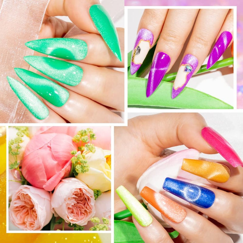 MIZHSE Neon Cat Eye Gel Polish Kit with 3D Metal Stick - 12-Color Glitter Magnetic Gel Polish Set Red Yellow Green Hot Pink Purple - Bright Nail Art Manicure Gift for Women - Image 2