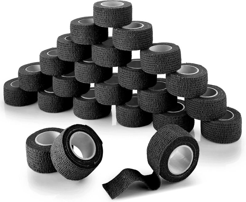 MEDca Self-Adherent Cohesive Bandage - Pack of 24 Rolls - 1" Wide x 5 Yards - Athletic Sports Tape for Medical Use, Sports, First Aid and Helps Protect Skin, Black
