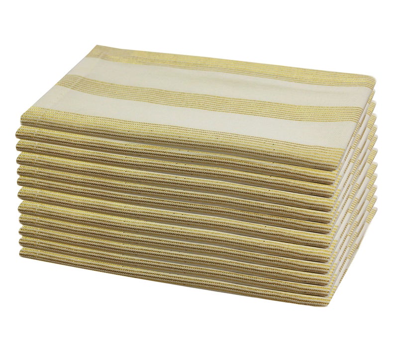 COTTON CRAFT Christmas Holiday Napkins 12 Pack  Cotton Cloth Table Napkins  Reusable Washable  Lunch Dinner Party Celebration Decorative Napkin Festive Gift Bag 17x17 White  Metallic Gold Stripe