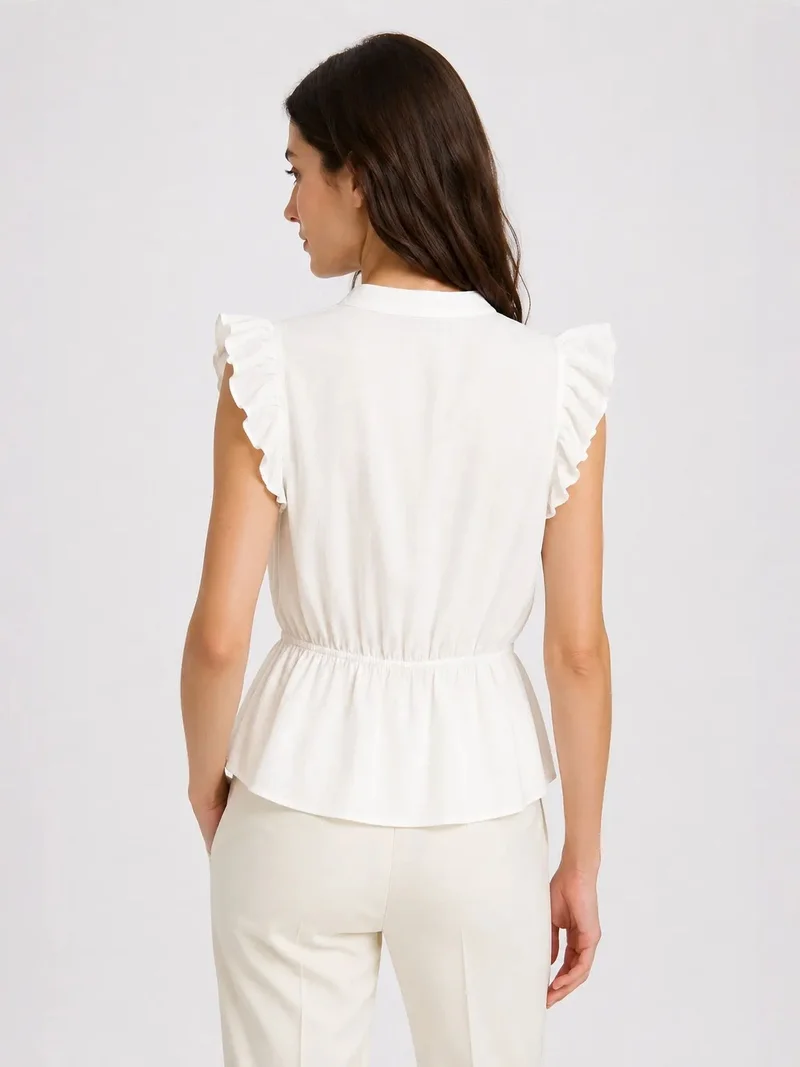 Mixray Dusty White MIXRAY Textured Jacquard Peplum Blouse for Women | Best Price UAE