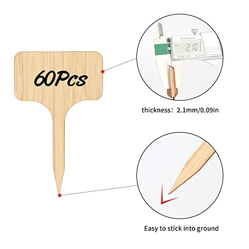 KINGLAKE 60 Pcs Bamboo Plant Labels, Garden Labels, Garden Plant Markers, T-Type Tags Nursery Labels, Wood Plant Labels, Waterproof Signs for Vegetable Plants with a Marker Pen - Image 4