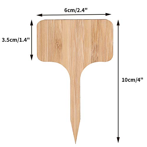 KINGLAKE 60 Pcs Bamboo Plant Labels, Garden Labels, Garden Plant Markers, T-Type Tags Nursery Labels, Wood Plant Labels, Waterproof Signs for Vegetable Plants with a Marker Pen - Image 2