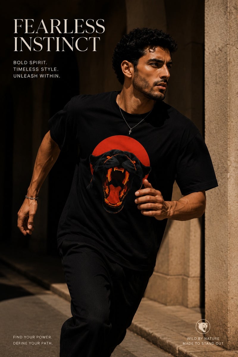 Men's Black Panther Graphic T-Shirt Oversized Short Sleeve Crew Neck Casual Streetwear Tee - Image 3