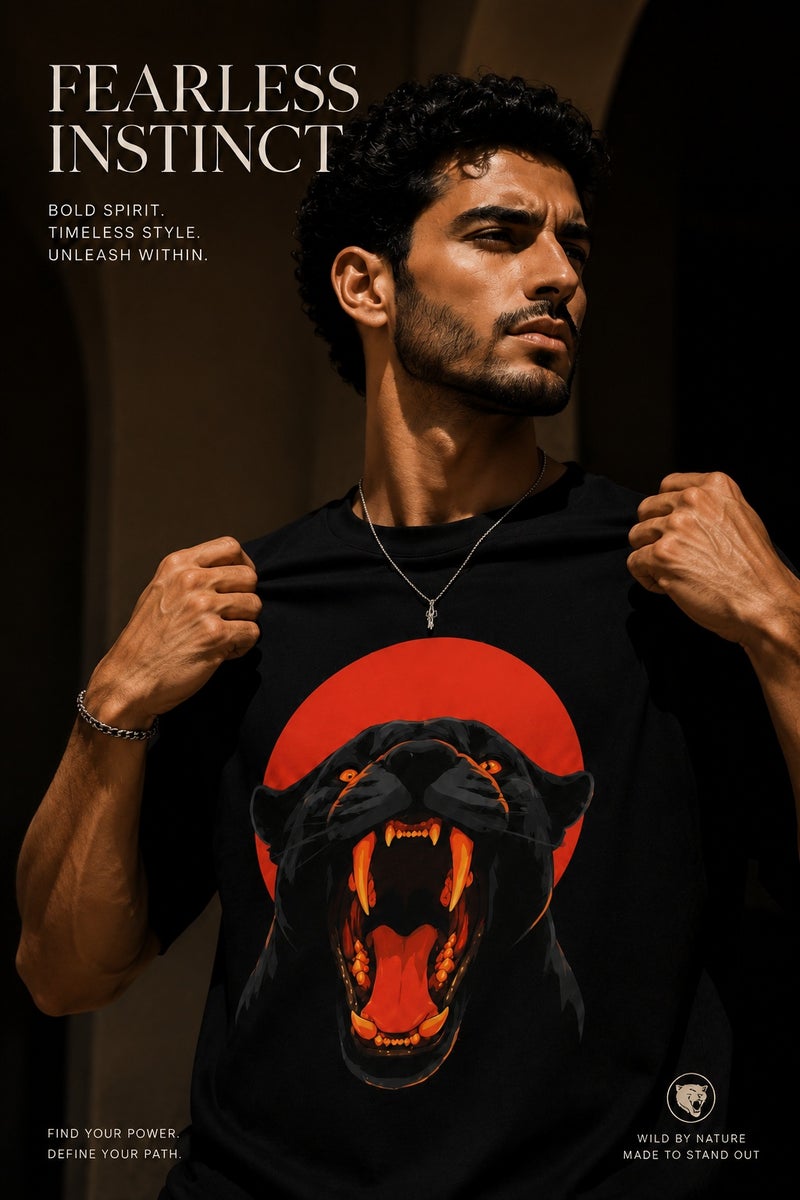 Men's Black Panther Graphic T-Shirt Oversized Short Sleeve Crew Neck Casual Streetwear Tee - Image 1