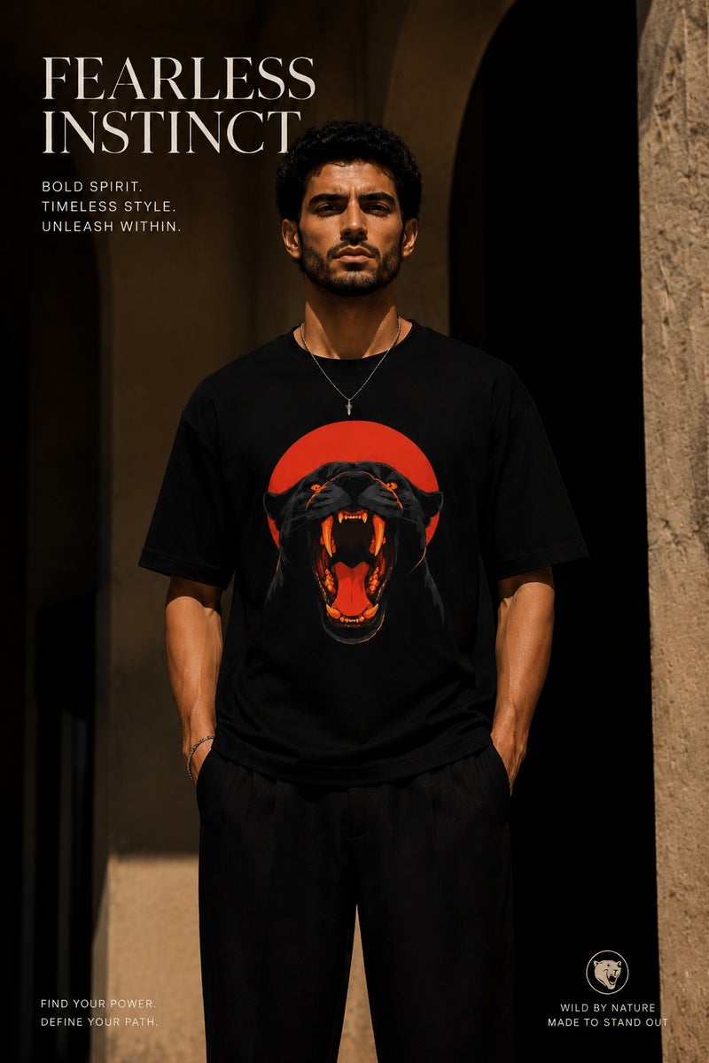 Men's Black Panther Graphic T-Shirt Oversized Short Sleeve Crew Neck Casual Streetwear Tee - Image 2
