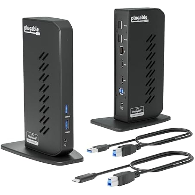 Plugable USB 3.0 AND USB-C UNIVERSAL LAPTOP DOCKING STATION FOR WINDOWS (DUAL VIDEO HDMI, GIGABIT ETHERNET, AUDIO, 6 USB PORTS) - Image 1
