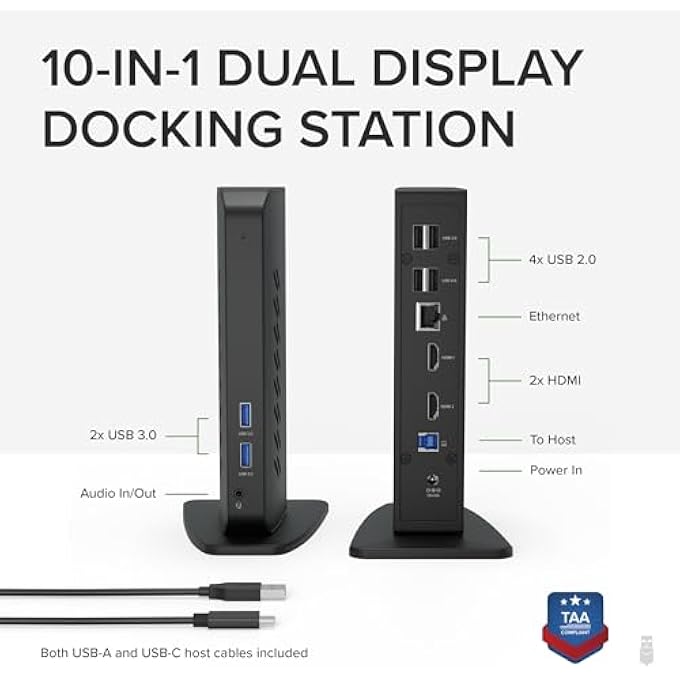 Plugable USB 3.0 AND USB-C UNIVERSAL LAPTOP DOCKING STATION FOR WINDOWS (DUAL VIDEO HDMI, GIGABIT ETHERNET, AUDIO, 6 USB PORTS) - Image 2