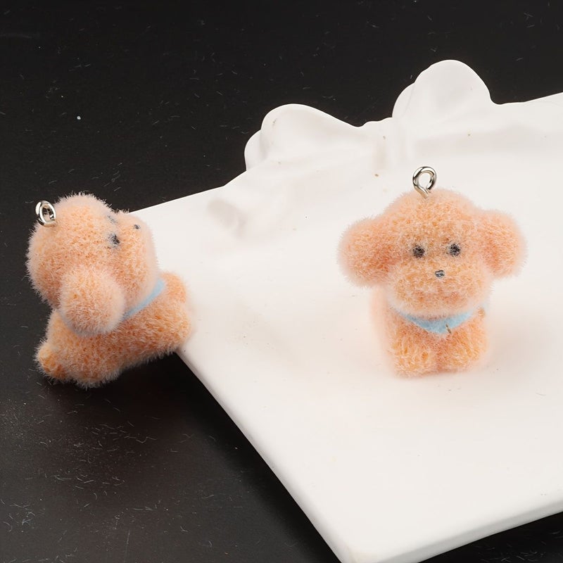 8pcs Cute Flocked Puppy Series Charms for DIY Jewelry Phone Bag Accessories and Earrings Ideal Gift - Image 2