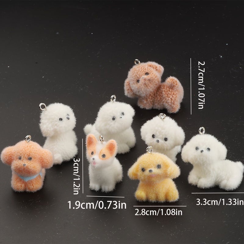 8pcs Cute Flocked Puppy Series Charms for DIY Jewelry Phone Bag Accessories and Earrings Ideal Gift - Image 4