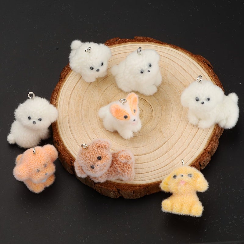 8pcs Cute Flocked Puppy Series Charms for DIY Jewelry Phone Bag Accessories and Earrings Ideal Gift - Image 1