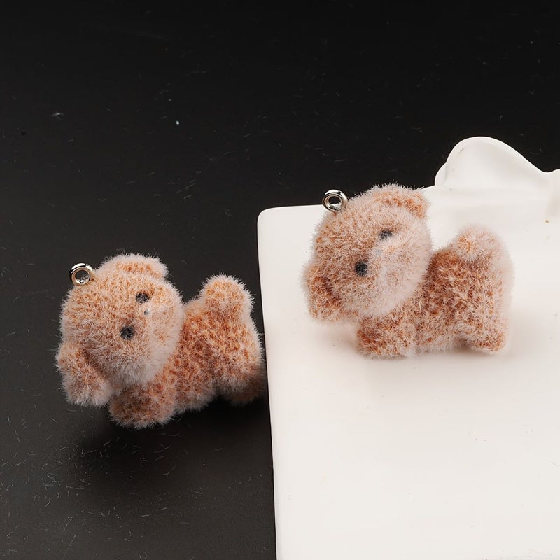 8pcs Cute Flocked Puppy Series Charms for DIY Jewelry Phone Bag Accessories and Earrings Ideal Gift - Image 5